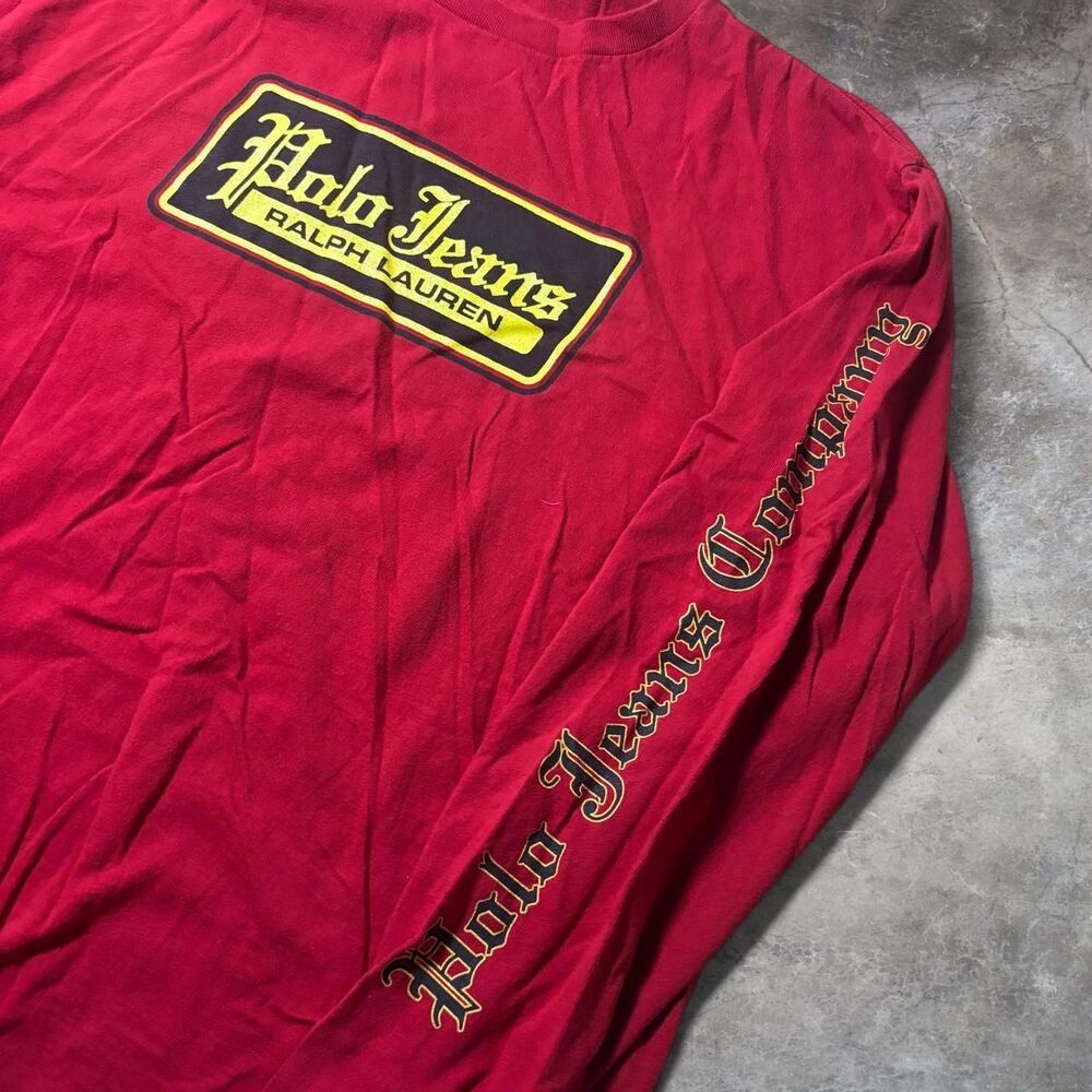 Vintage Polo Jeans Co Ralph Lauren Long Sleeve Men’s XL Red Gothic Logo Y2K